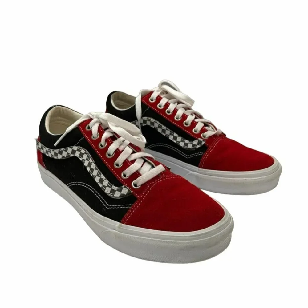🤩Size 9 Men's VANS Old Skool Colorblock Black Red White Sneakers suede low top - Picture 2 of 7